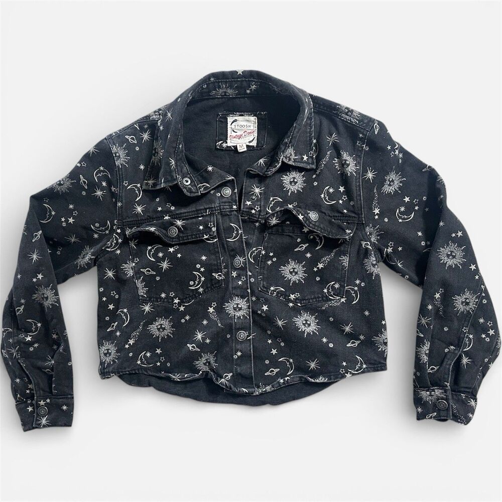 Vintage Denim Jean Jacket Black, Size M 90s Vintage Y2k Grunge Punk Rock Cropped